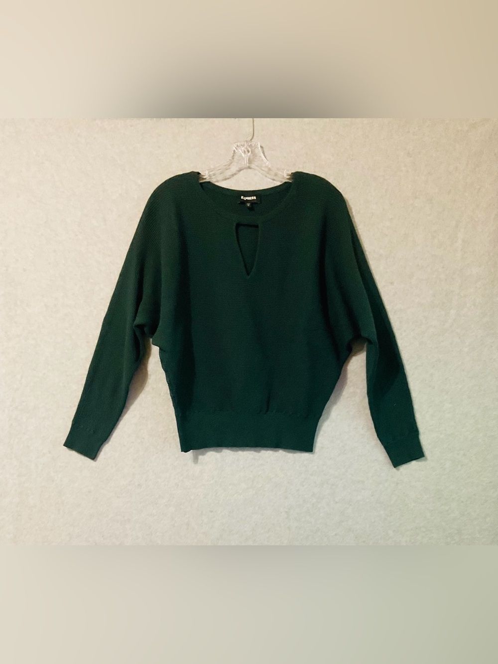 Express Women's Deep Green Keyhole Crewneck Sweater Sz M